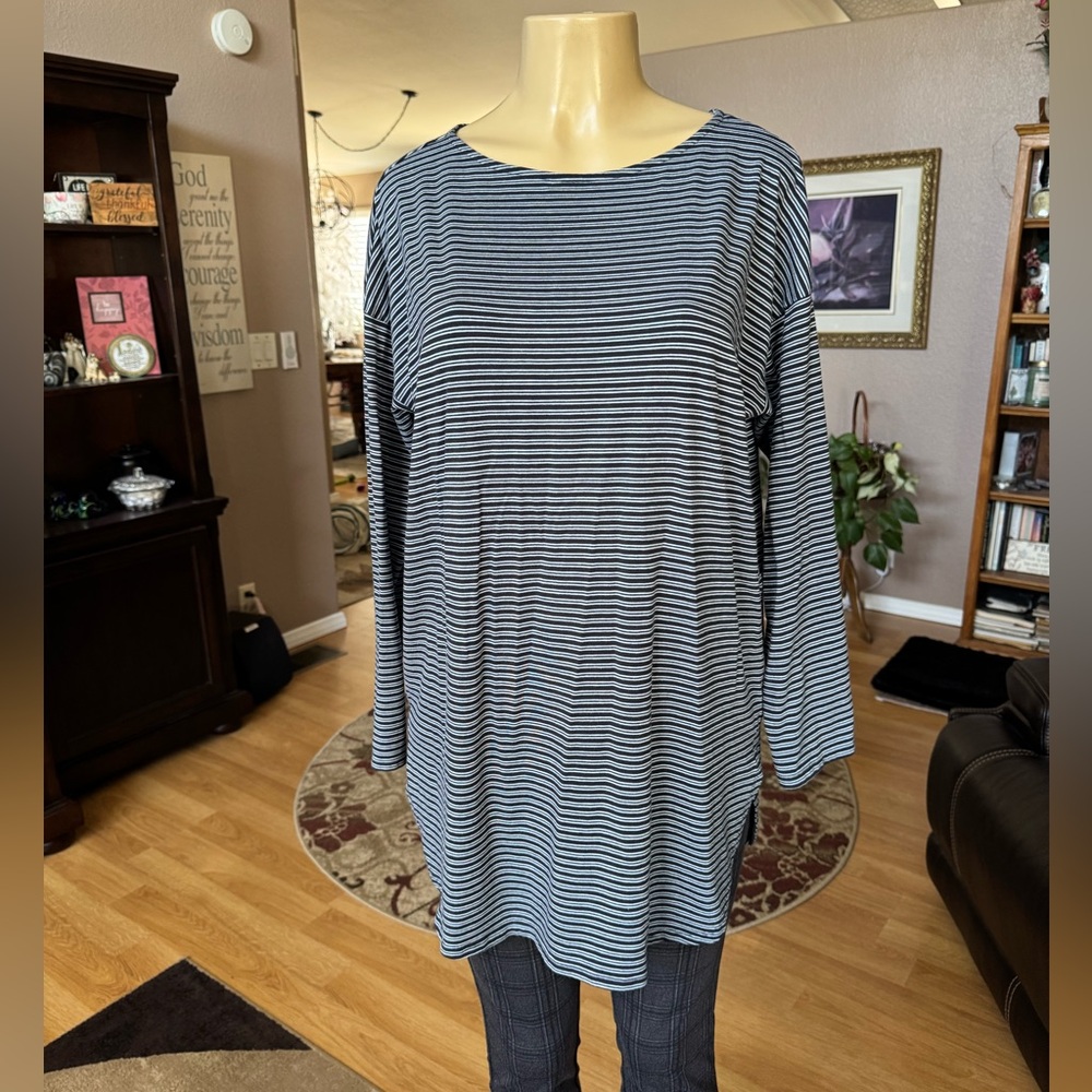 J. Jill Blue and White Striped Long Sleeve Tunic